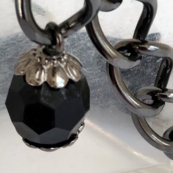 Black Dahlia Flower Taffeta Ruffle Over Gunmetal Chain Bead Belt